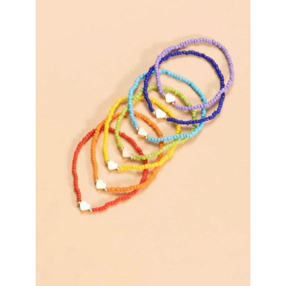 Rainbow Seed Bead Sweet Heart Bracelet Set - Picture 6 of 7